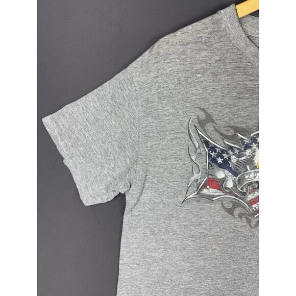 Vintage Y2K USA Eagle America Flag Grey Shirt Medium Tribal Signal Grey Faded T - Picture 5 of 16
